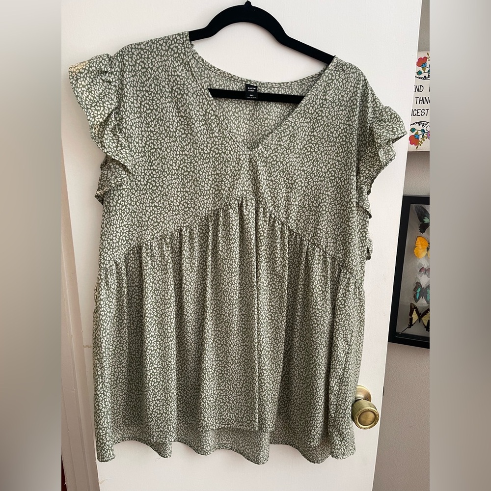 SHEIN Olive Ruffle Sleeve Blouse